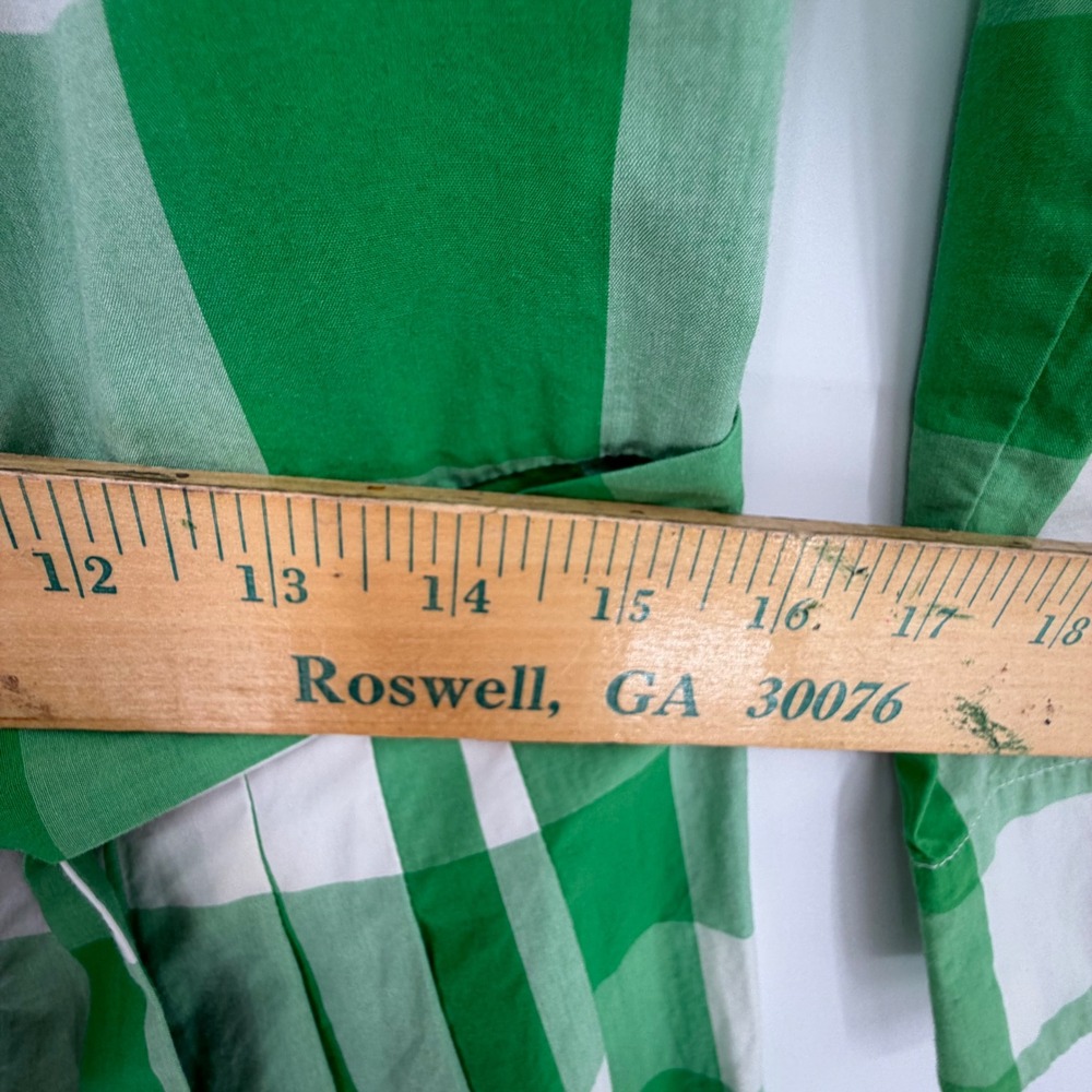 Boden Shirt Dress Womens 8 Green Gingham Pintuck Pleated Belted Cotton Preppy - Picture 10 of 11